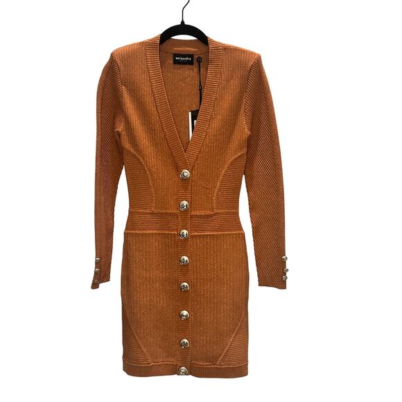 Retrofête – Zem Rib Knit Dress – Metallic Rust – XS - Picture 4 of 10